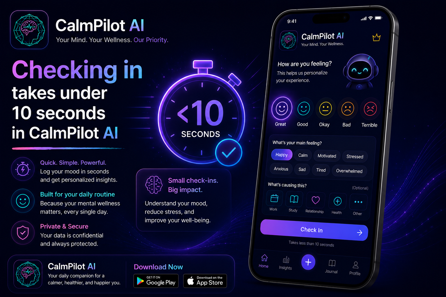 CalmPilot AI mood and energy tracking