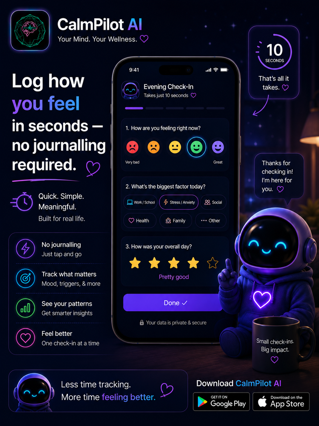 CalmPilot AI mood tracker