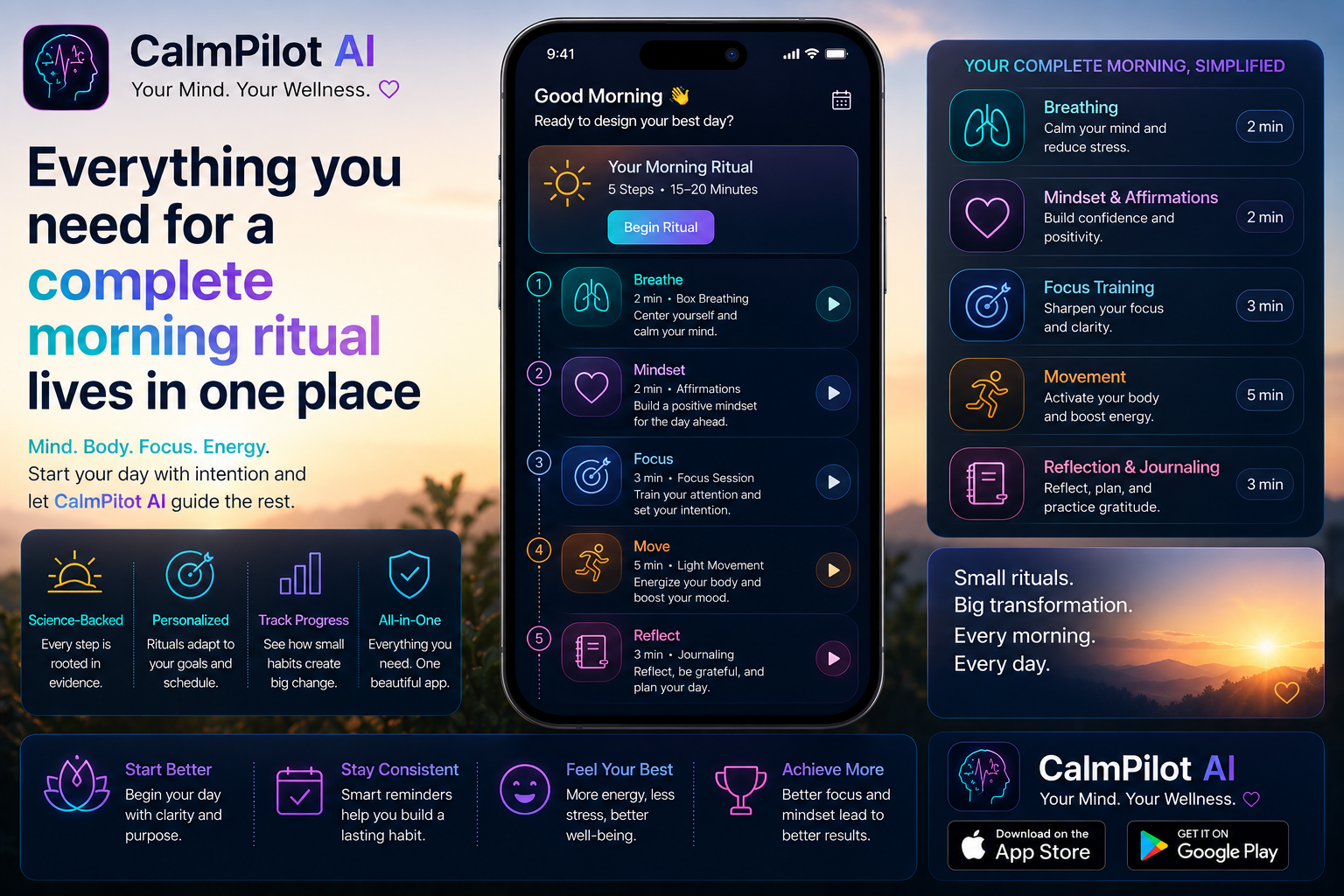 CalmPilot AI home screen showing daily ritual